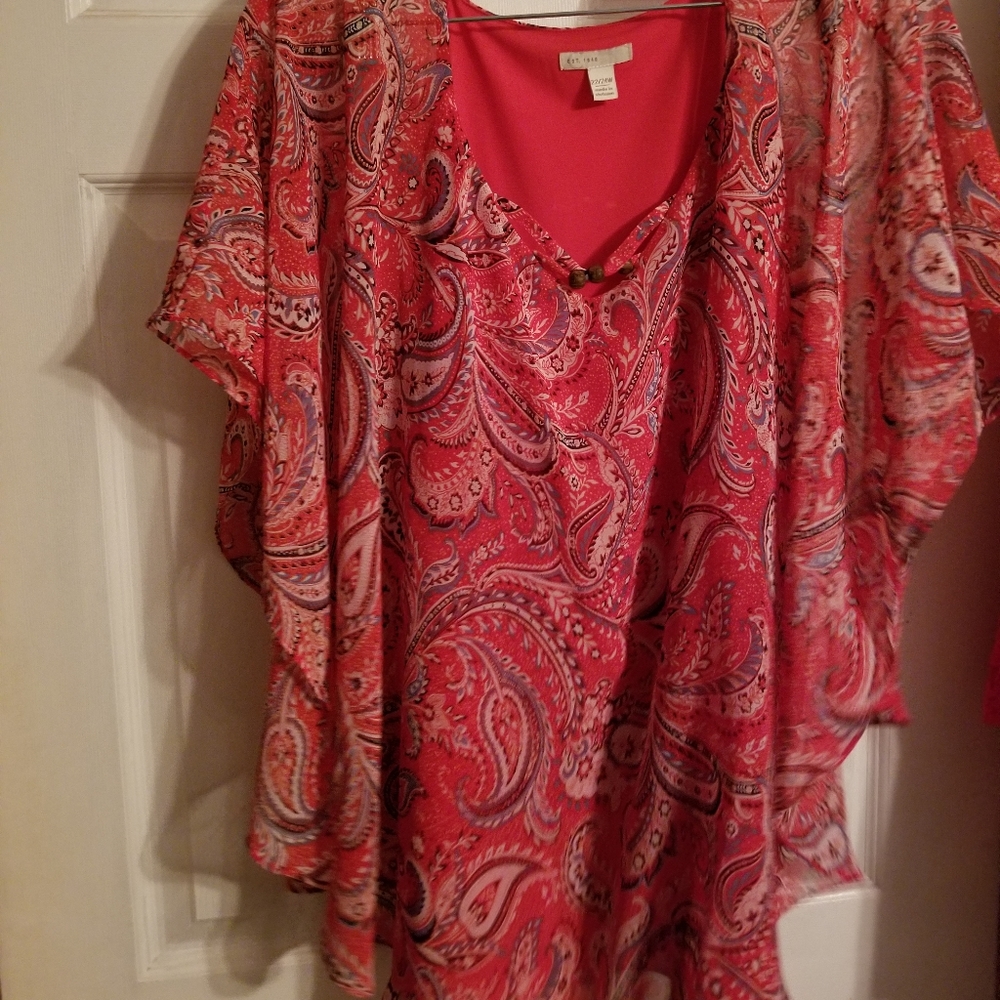 Cato red paisley blouse/poncho